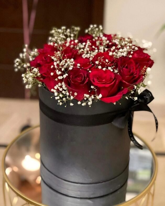 Be Mine - Box of Red Roses with Gypsophila