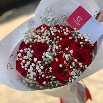 Be Mine - Red Roses Bouquet with Gypsophila