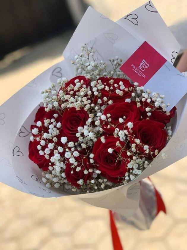 Be Mine - Red Roses Bouquet with Gypsophila