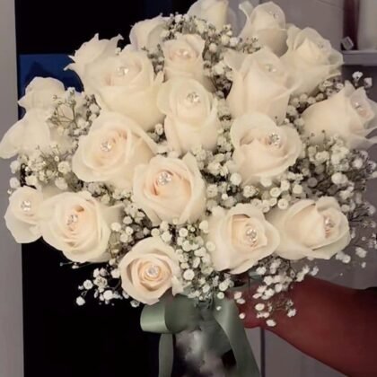Bridal 103 - White  Roses, Fillers Wedding Bouquet