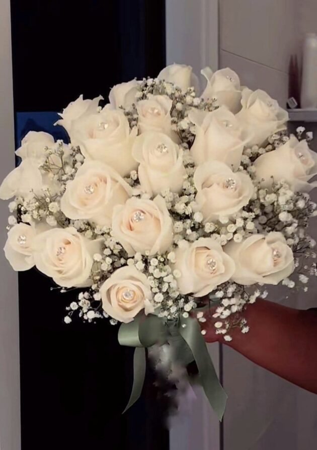Bridal 103 - White  Roses, Fillers Wedding Bouquet