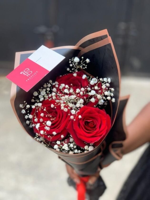 3 Times The Love Bouquet | 3 Red Roses & Gypso - Image 2