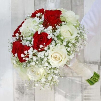 Bridal 102 - White And Red Roses Wedding Bouquet