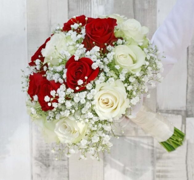 Bridal 102 - White And Red Roses Wedding Bouquet