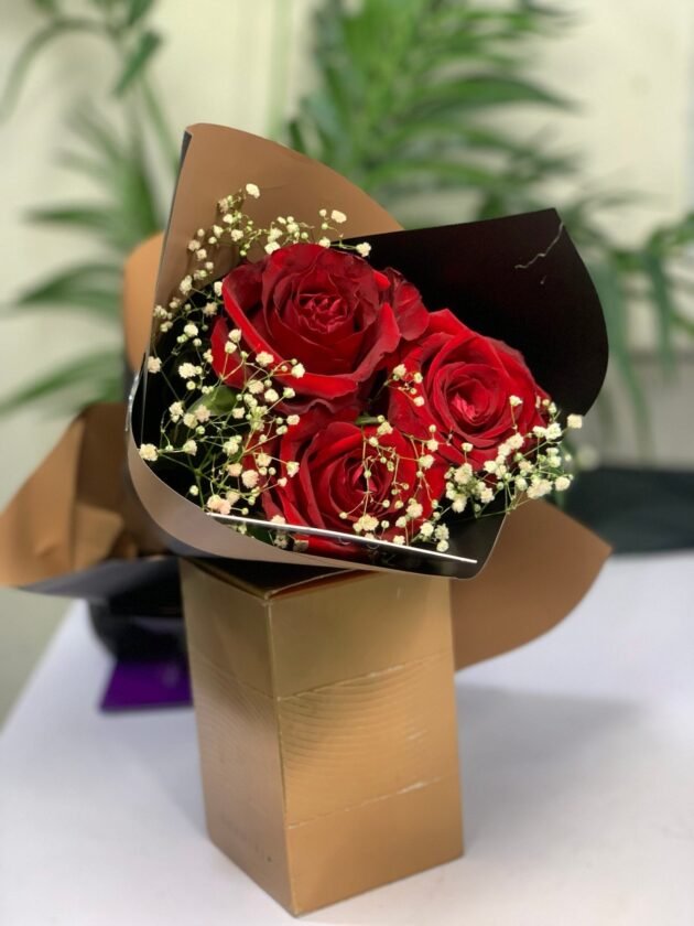 3 Times The Love Bouquet | 3 Red Roses & Gypso - Image 4