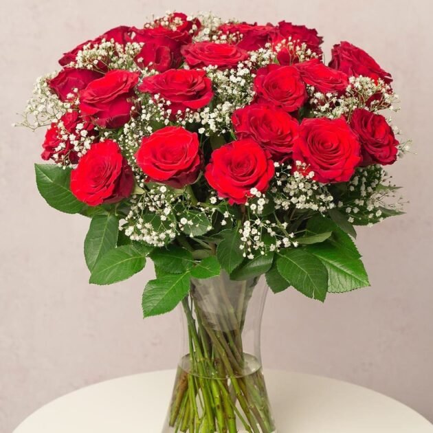 Be Mine - Red Roses Bouquet with Gypsophila - Image 3