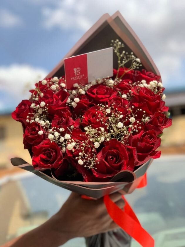 Be Mine - Red Roses Bouquet with Gypsophila - Image 2